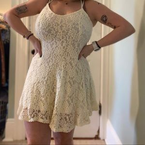 Cream & White Lace Strappy Dress